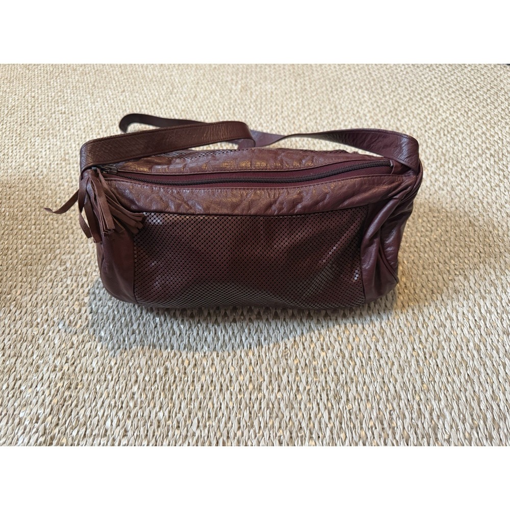 vintage whiting and davis mesh purse Leather Beaded‎ Burgundy Shoulder Bag